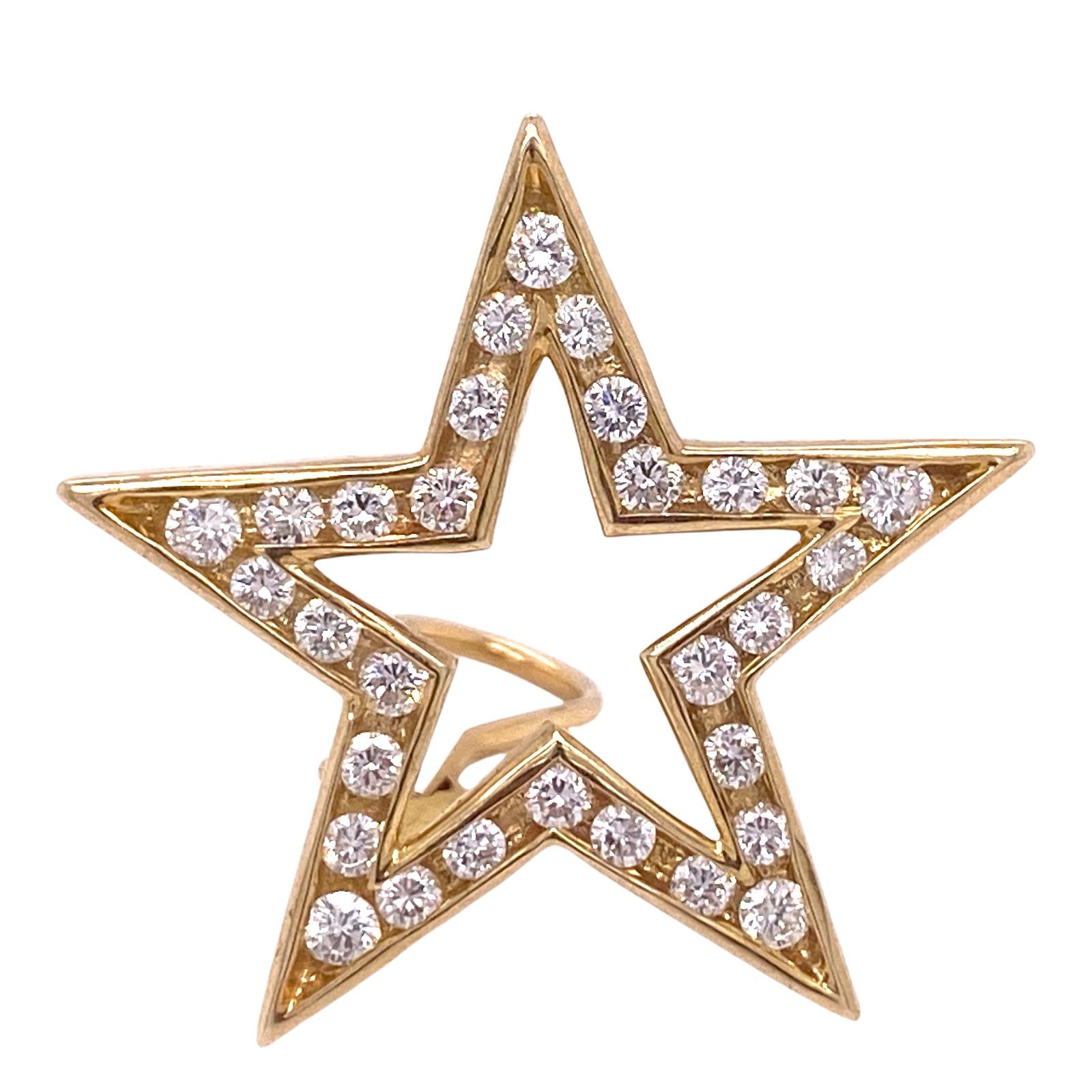 Modern Diamond Open Star 14 Karat Yellow Gold Leverback Earrings In Excellent Condition In Boca Raton, FL