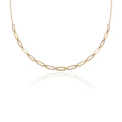 Modern Diamond Paperclip Chain Necklace in 14k Solid Yellow Gold For Her