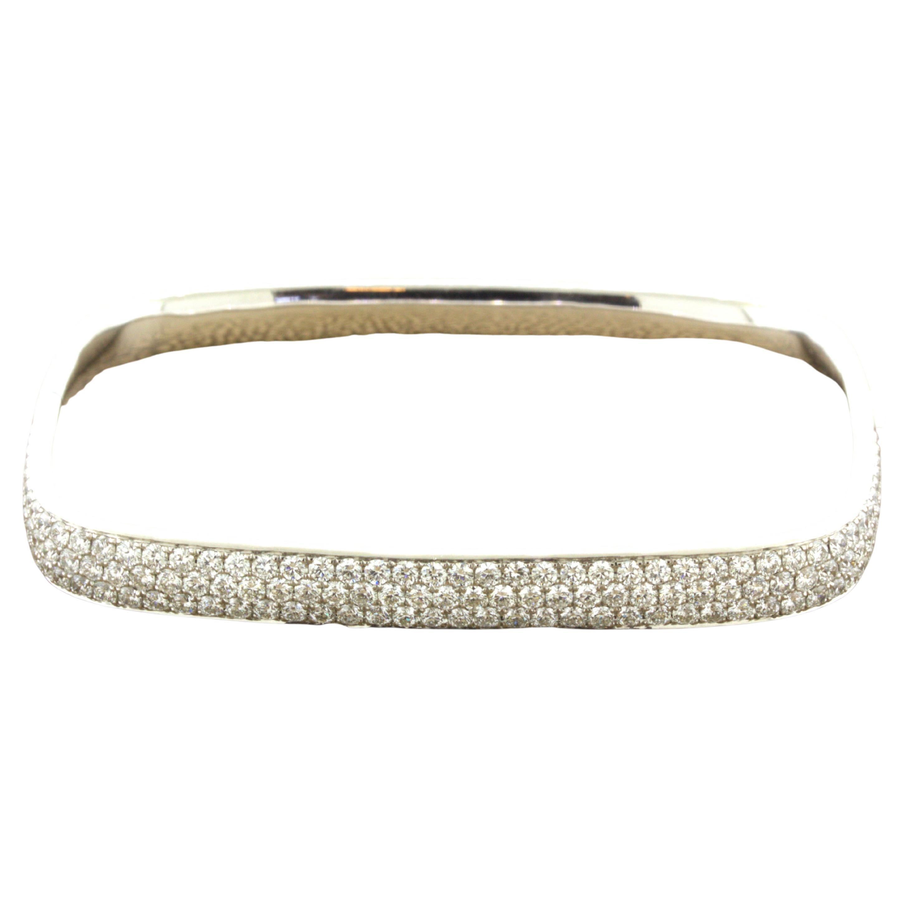 Modern Diamond Pave 18K White Gold Bangle Bracelet
