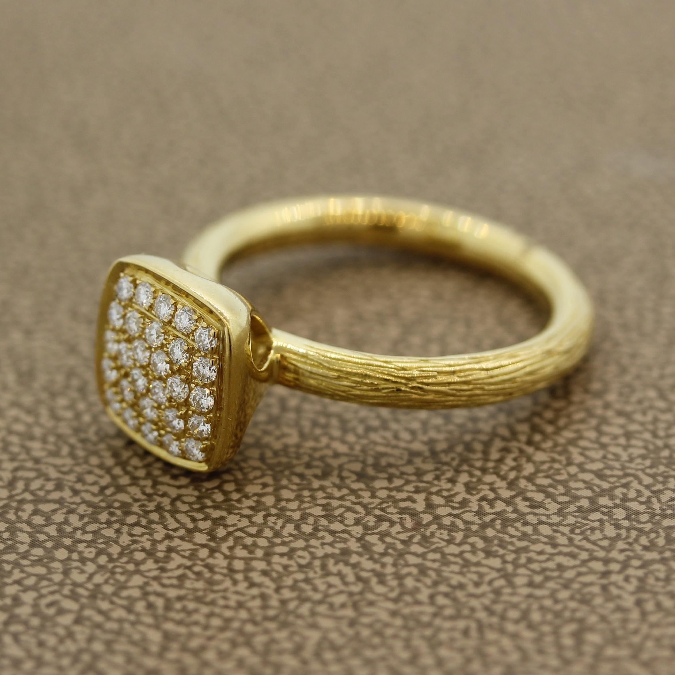Round Cut Modern Diamond Pave Gold Ring