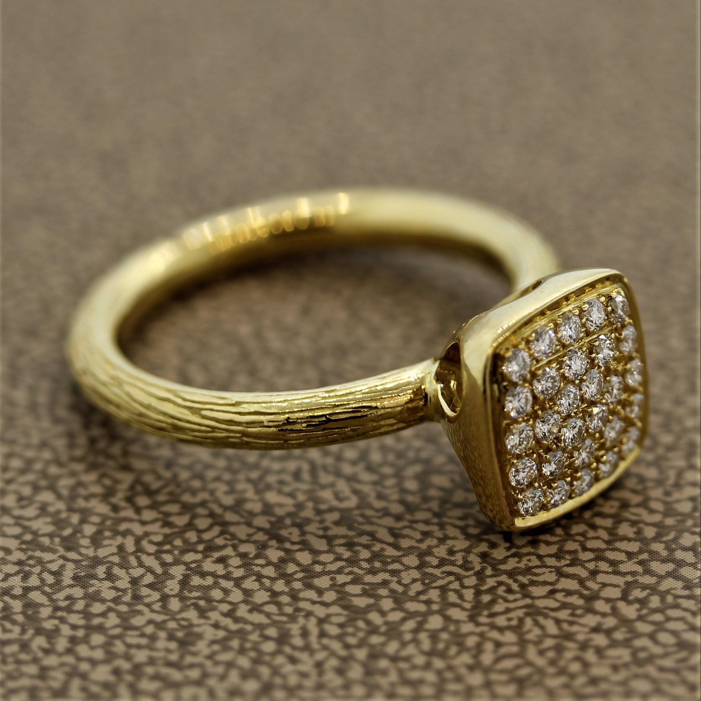 Modern Diamond Pave Gold Ring 1