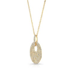 Modern Diamond Pave Oval Disc Pendant in 14 karat Yellow Gold With .60 Carat