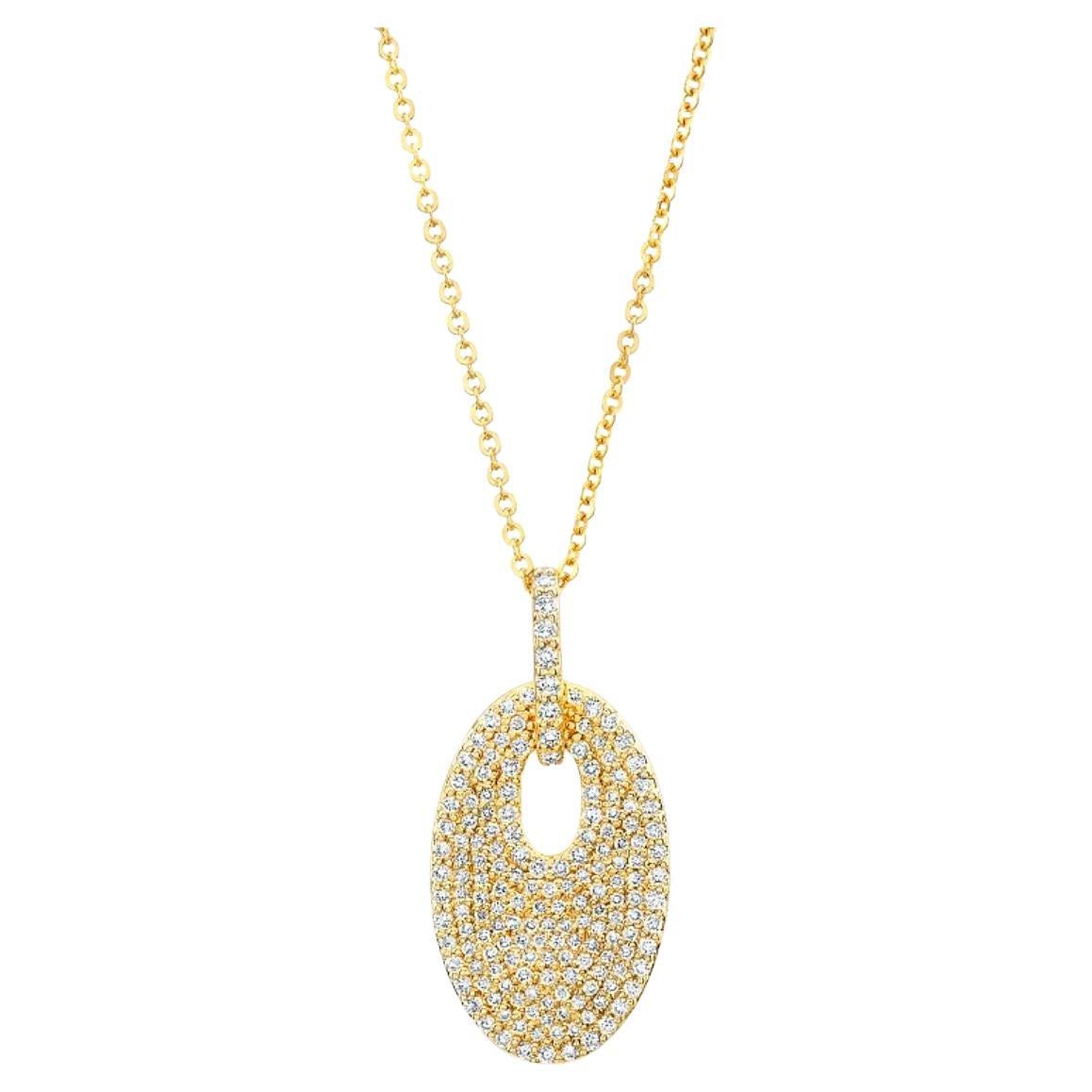 The Moderns Pendentif disque ovale en or jaune 14 carats avec diamant pavé de 0,60 carat