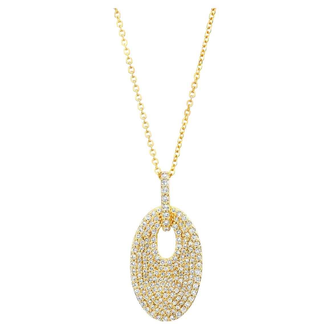 Modern Diamond Pave Oval Disc Pendant in 14 karat Yellow Gold With .60 Carat