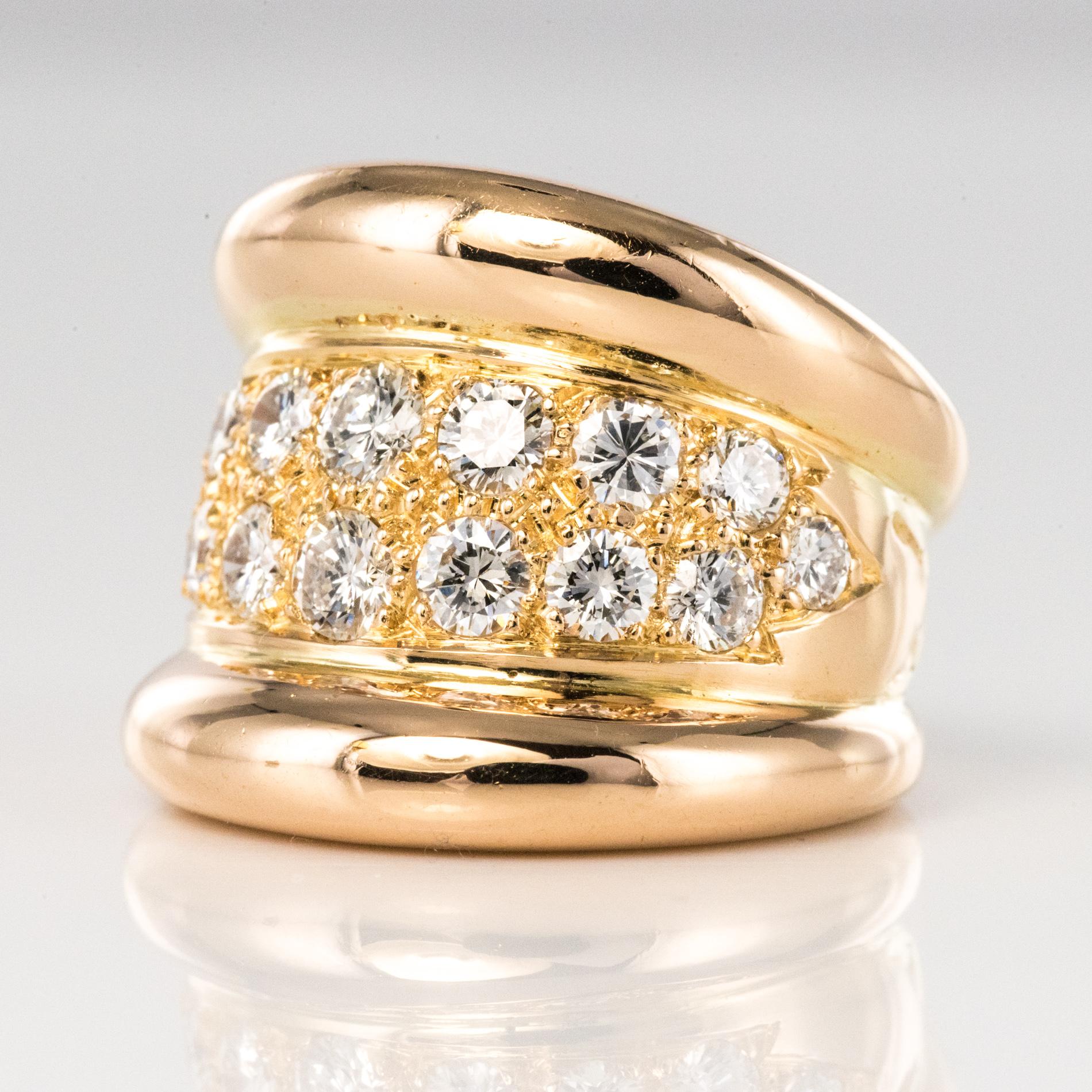 Brilliant Cut Modern Diamond Paved Gadroon 18 Karat Rose Gold Massive Ring For Sale