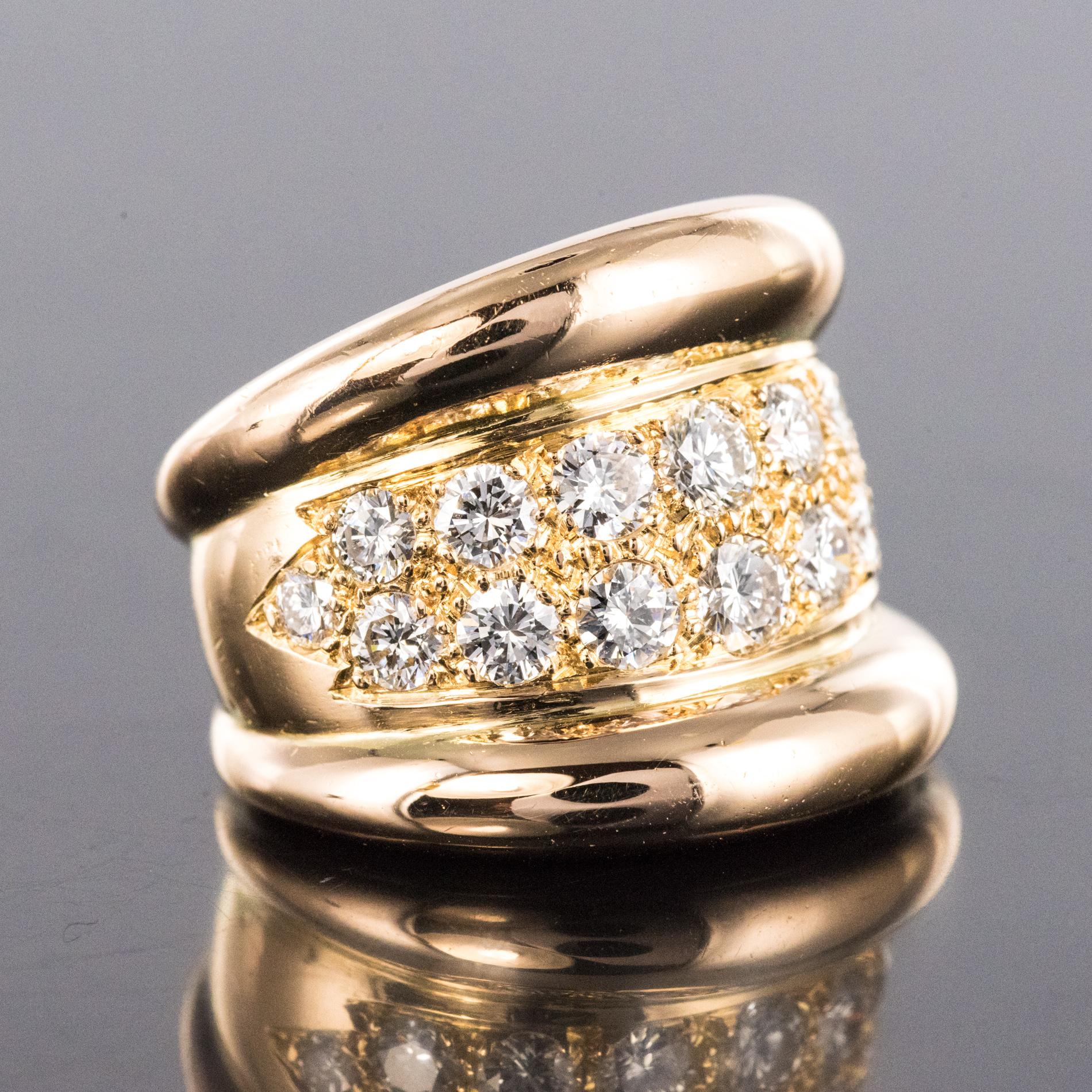 Women's Modern Diamond Paved Gadroon 18 Karat Rose Gold Massive Ring For Sale