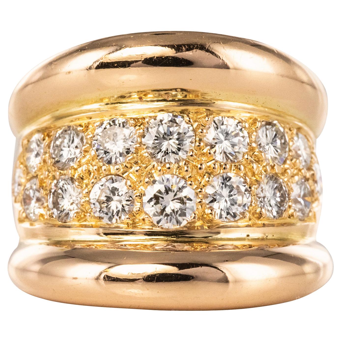 Modern Diamond Paved Gadroon 18 Karat Rose Gold Massive Ring