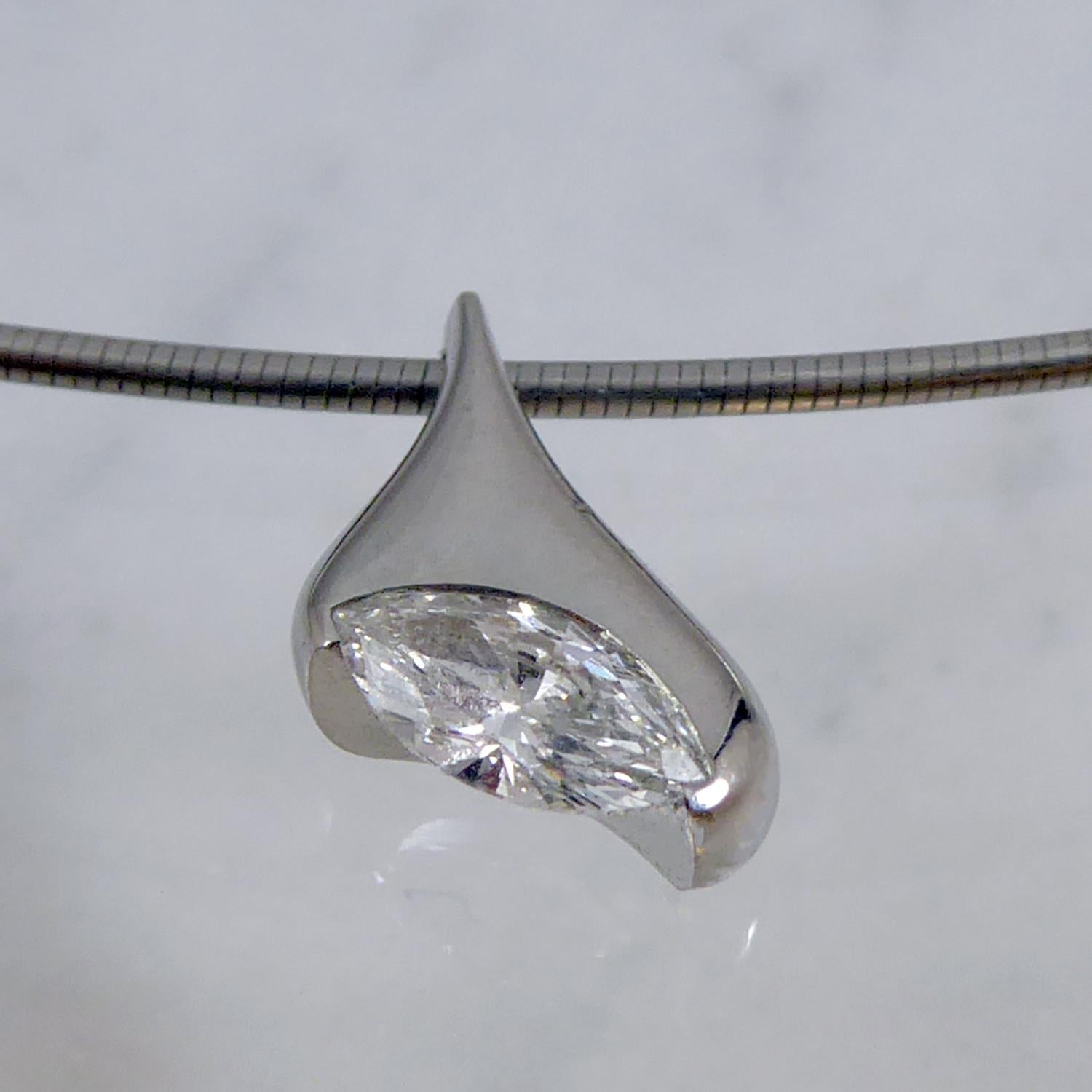 Women's Modern Diamond Pendant, 0.30 Carat Marquise Cut Set in Platinum