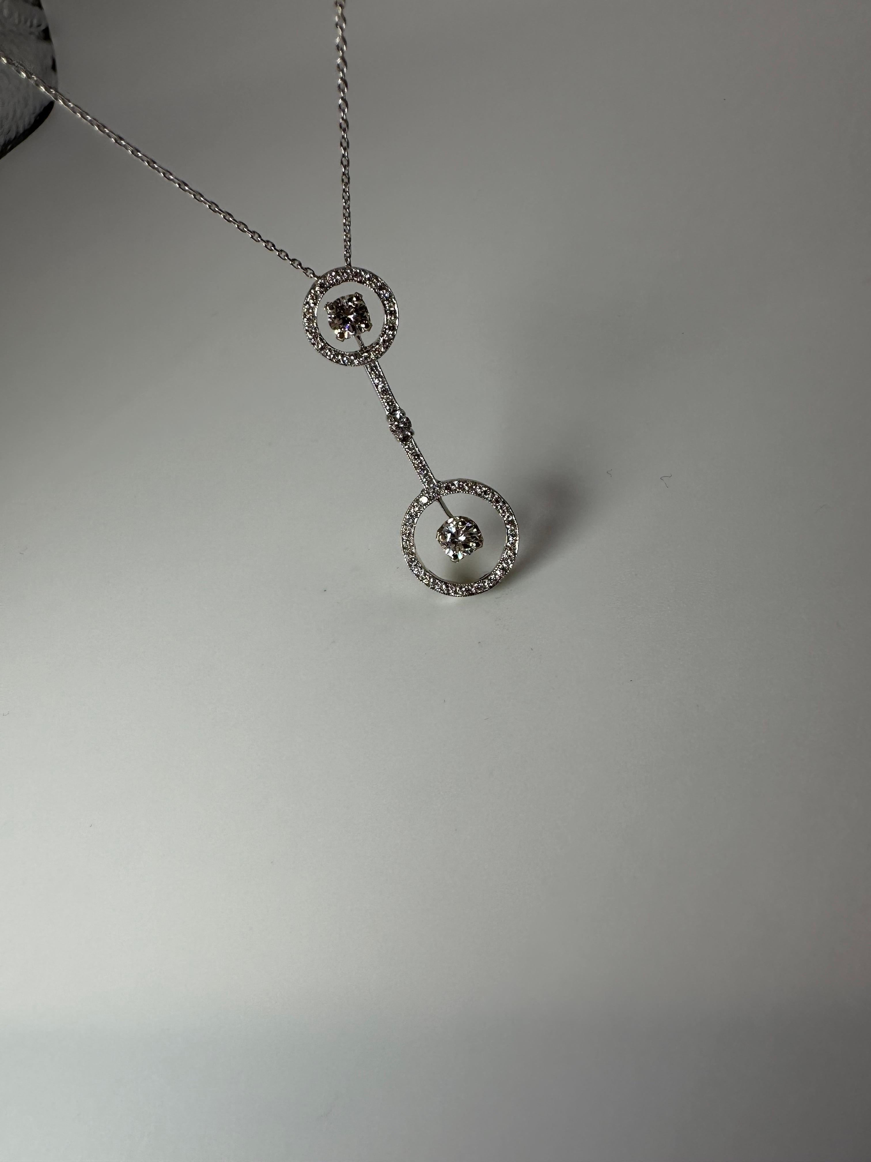 Brilliant Cut Modern Diamond Pendant Necklace Long 18 Karat White Gold For Sale