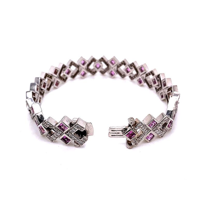 Princess Cut Modern Diamond Pink Sapphire Geometric Gold Bracelet