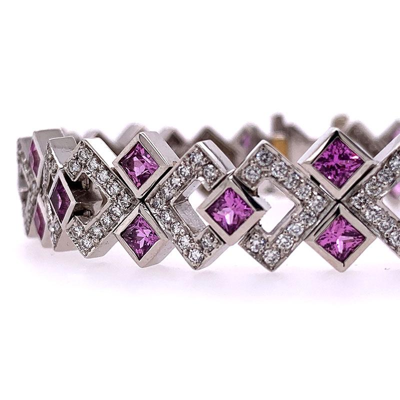 Women's Modern Diamond Pink Sapphire Geometric Gold Bracelet