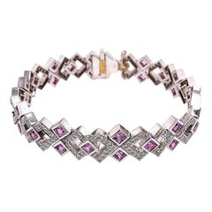 Modern Diamond Pink Sapphire Geometric Gold Bracelet Modern Diamond Pink Sapphire Geometric Gold Bracelet