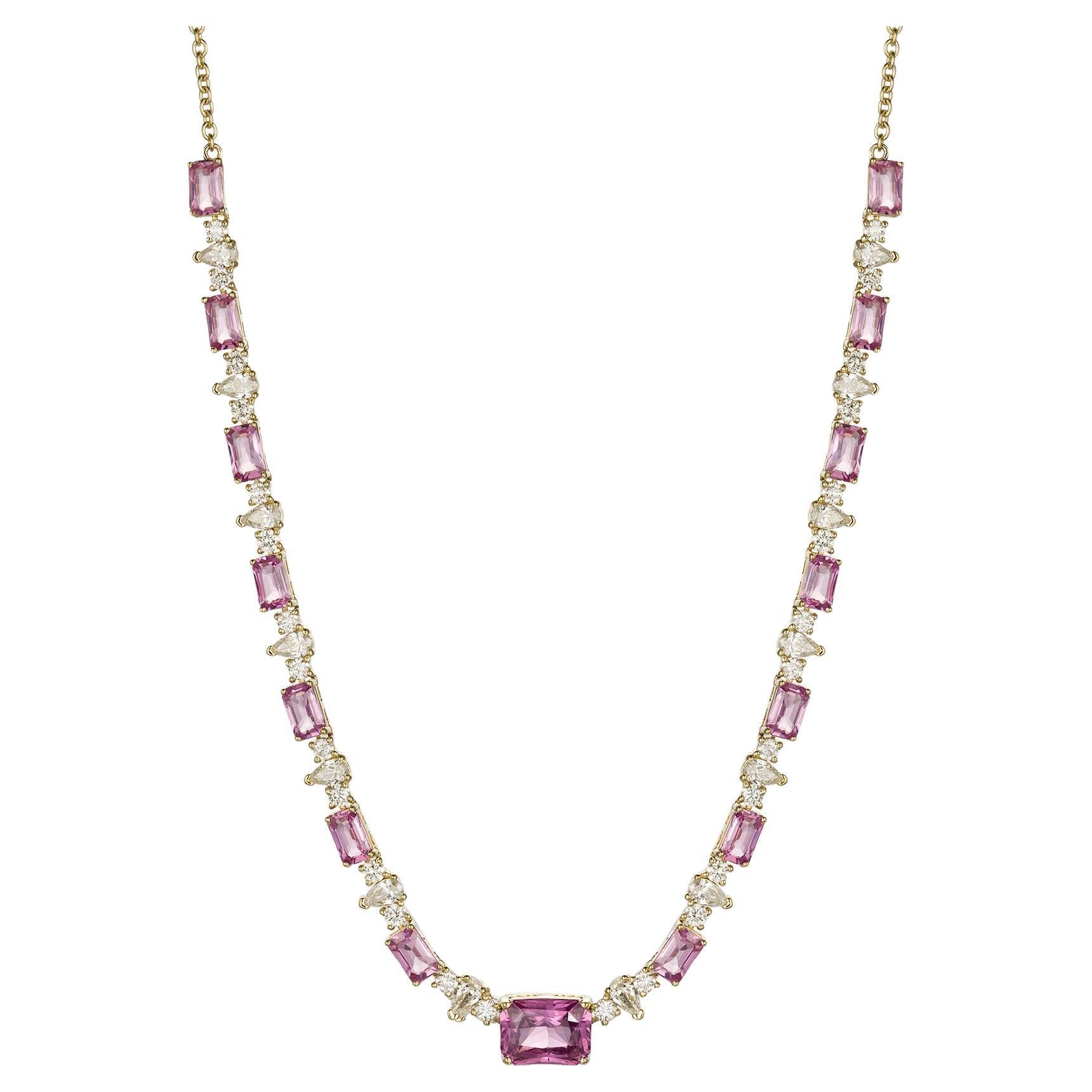 Collar gargantilla de diamantes con zafiro rosa certificado de 2 quilates talla esmeralda