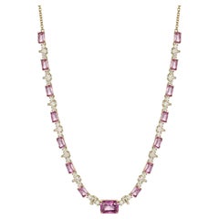 Diamond Choker Necklace With Certified 2 Carat Pink Sapphire Emerald Cut
