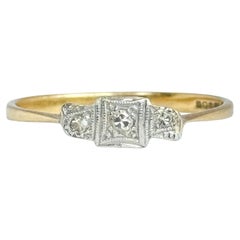 Modern Diamond Platinum and 18 Carat Gold Panel Three Stone Ring