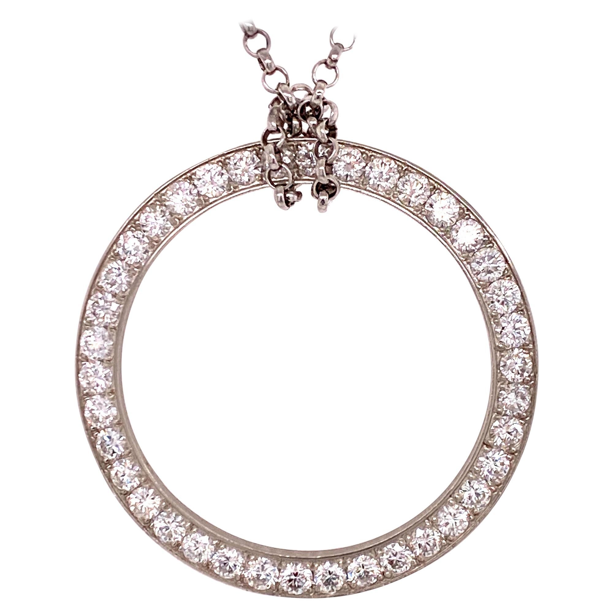 Modern Diamond Platinum Circle of Life Pendant Necklace