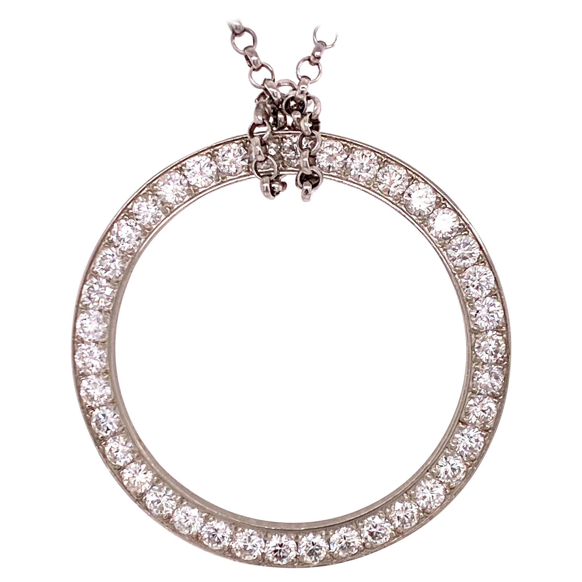 Round Diamond Channel Set Platinum Circle Pendant Necklace at 1stdibs