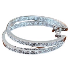 Vintage Modern Diamond Platinum Pierced Hoop Earrings