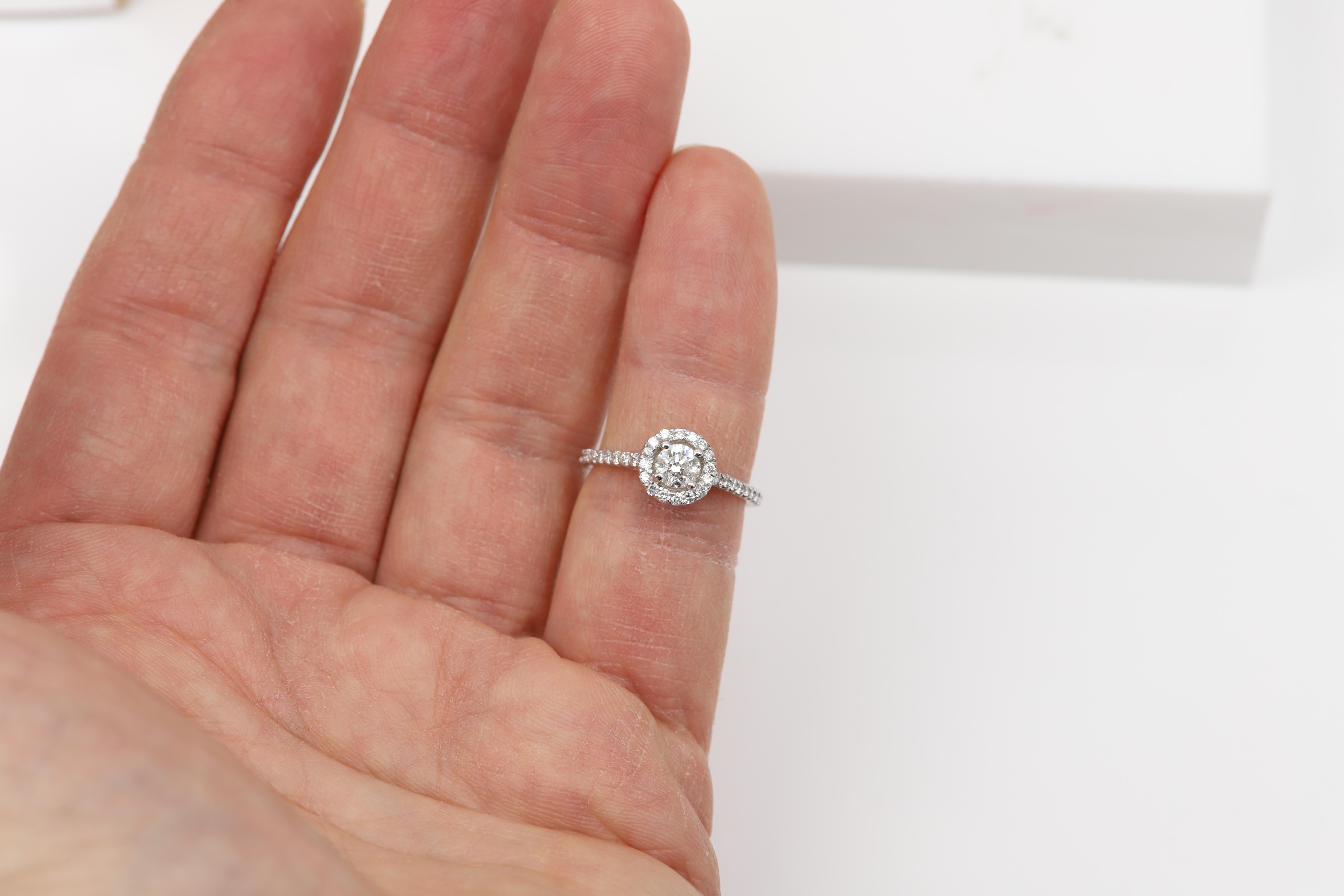 Round Cut Modern Diamond Ring 14 Karat White Gold Halo Diamonds Engagement Ring For Sale