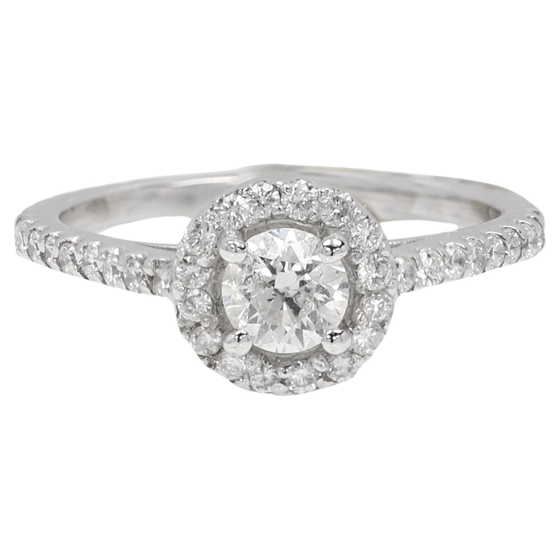 Modern Diamond Ring 14 Karat White Gold Halo Diamonds Engagement Ring For Sale