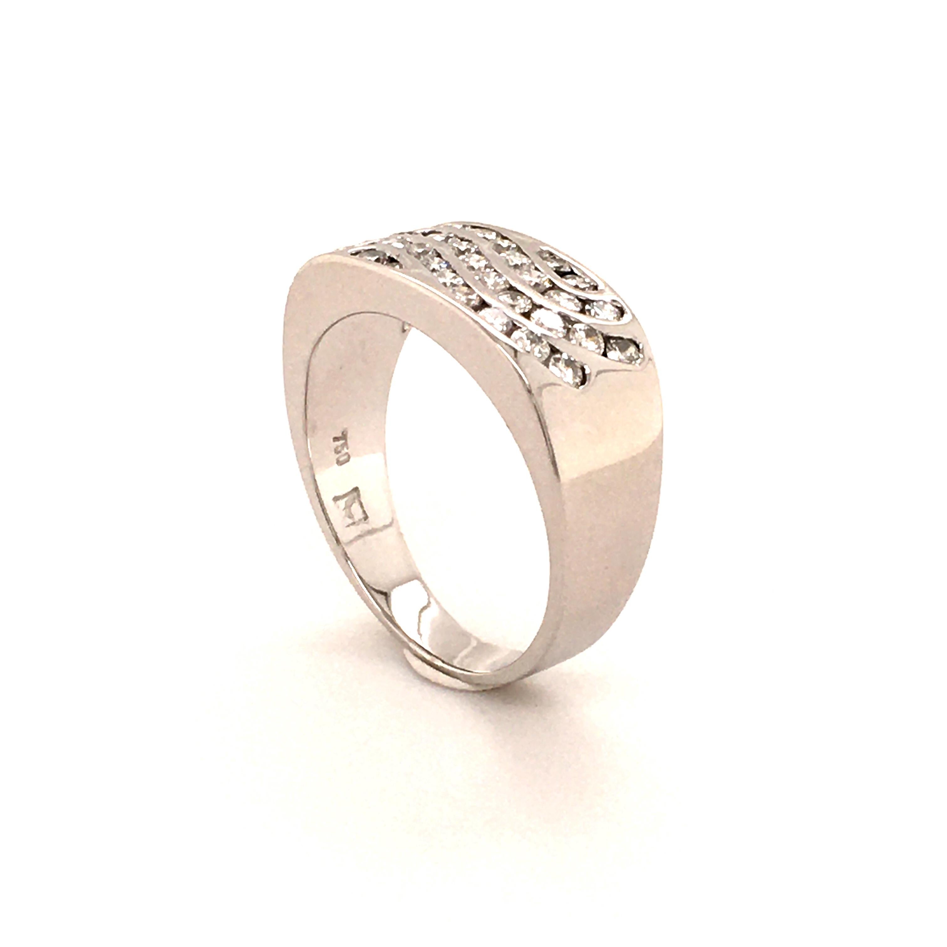 Women's or Men's Modern Diamond Ring in 18 Karat White Gold
