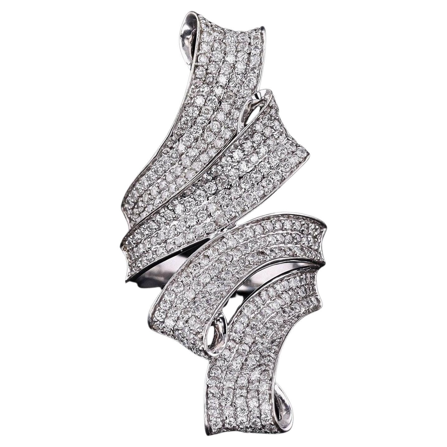 Modern Diamond Ring of 14k White Gold