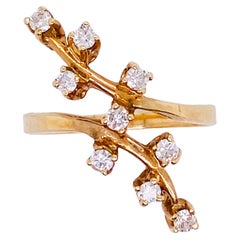 Modern Diamond Ring with 9 Diamonds .65 Carats Low Profile in 14 Karat Gold