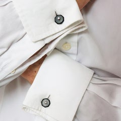 Modern Diamond, Rock Crystal, Black Onyx and 18 Karat White Gold Cufflinks