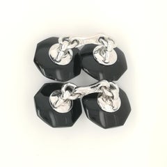 Modern Diamond, Rock Crystal, Black Onyx and White Gold Cufflinks