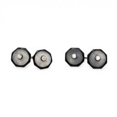 Gemelos modernos de diamante, cristal de roca, ónice negro y oro blanco