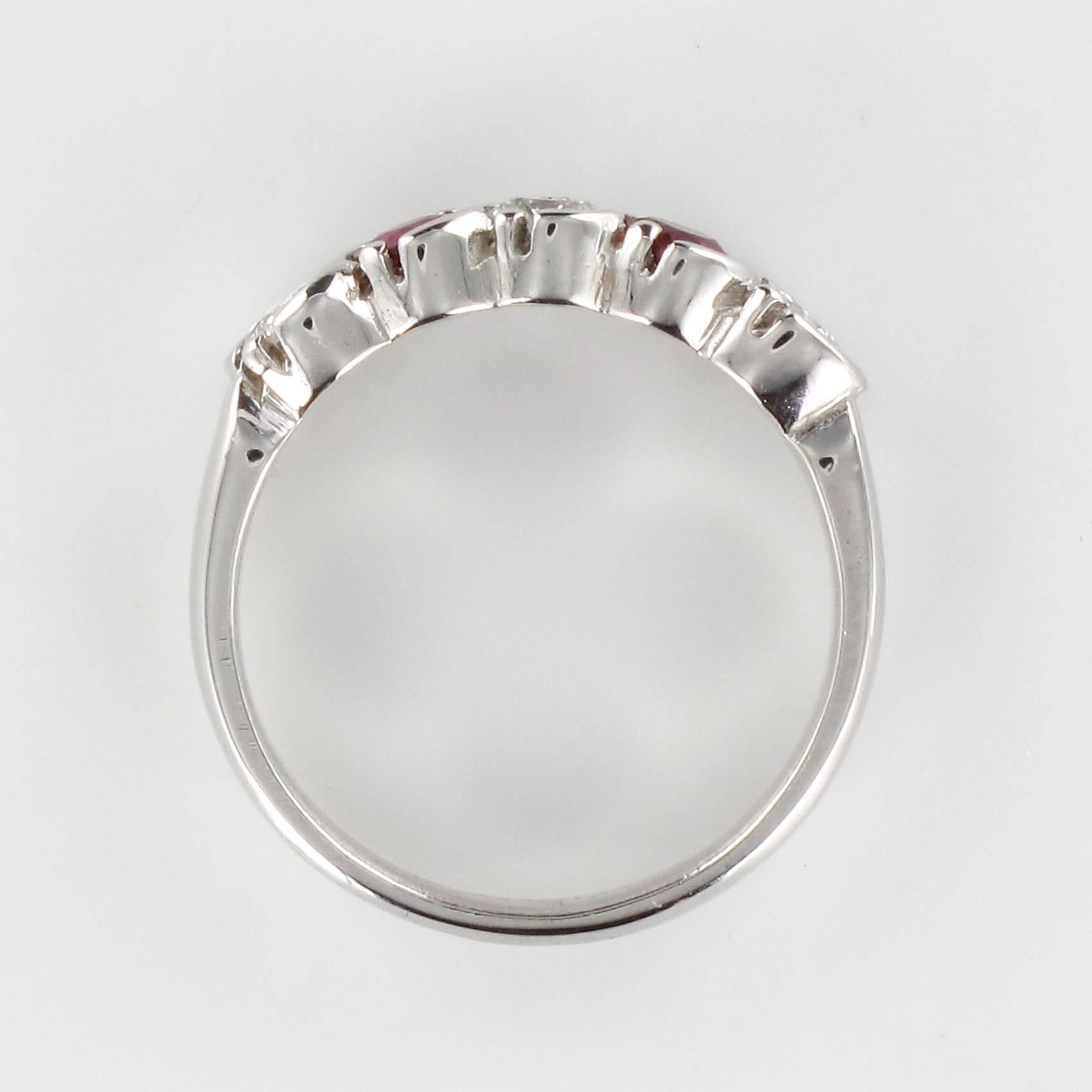 Modern Diamond Ruby 18 Karat White Gold Band Ring 4