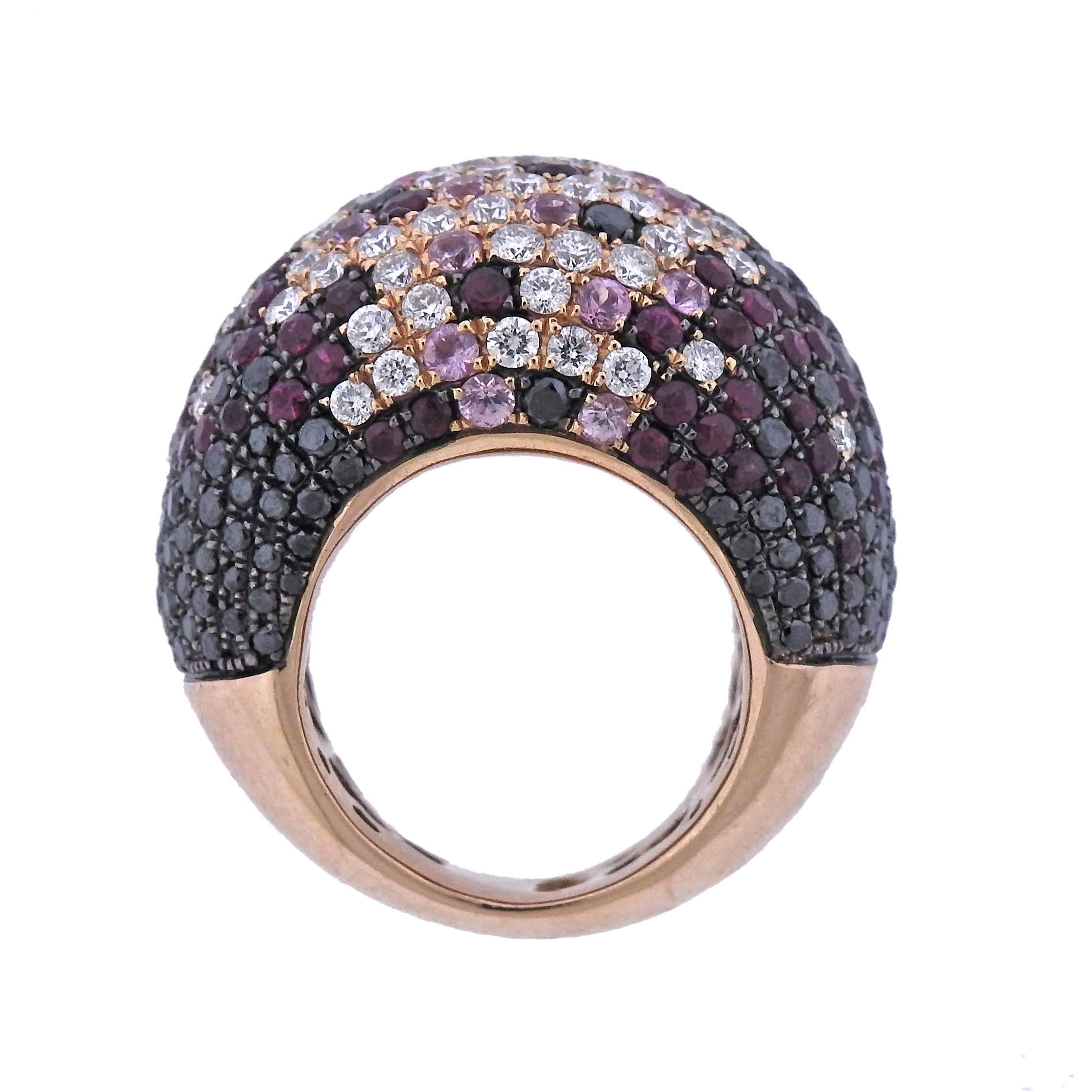 Women's Modern Diamond Ruby Sapphire Gold Dome Ring