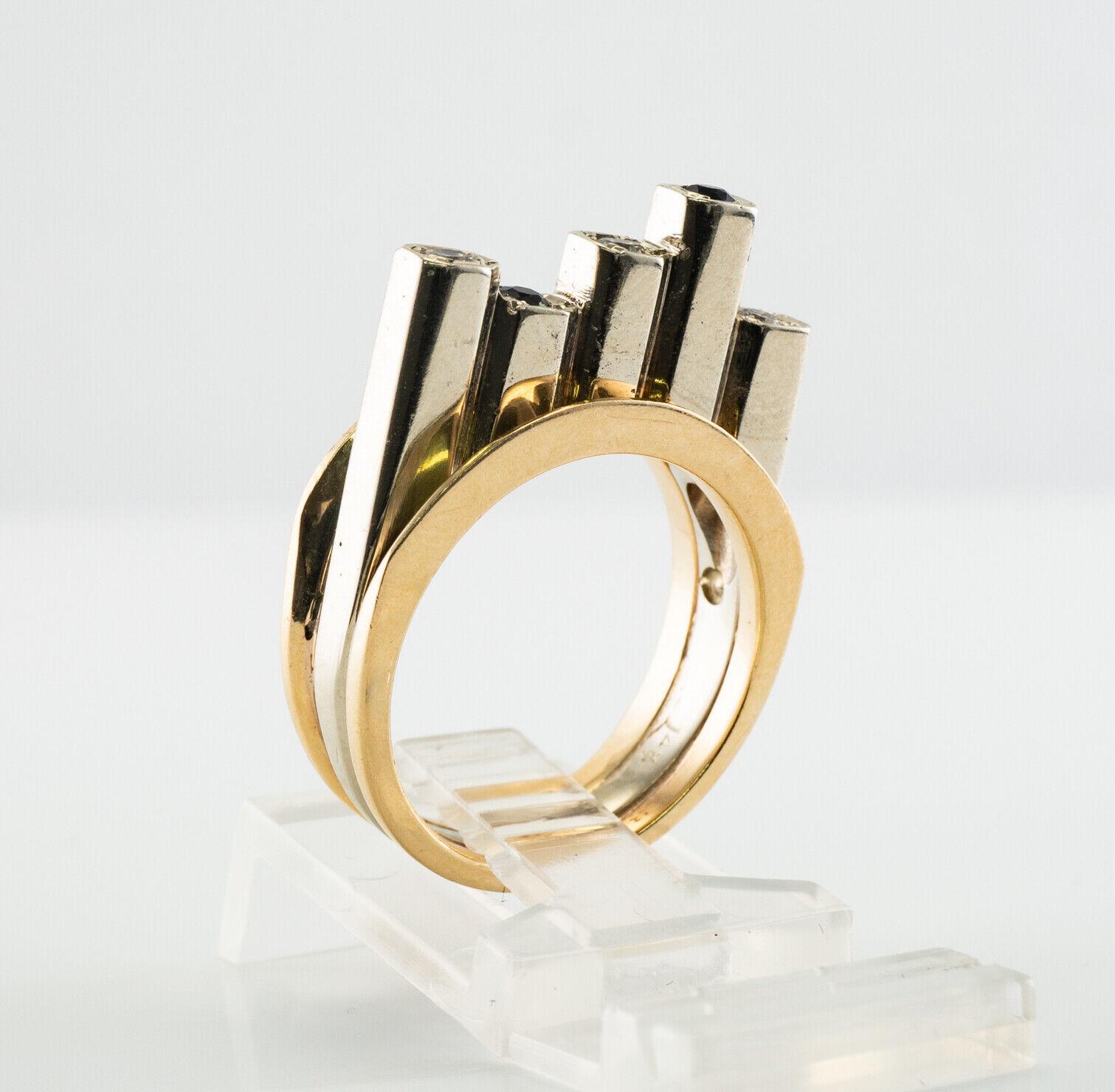 Modern Diamond Sapphire Ring 14K Gold Band For Sale 5