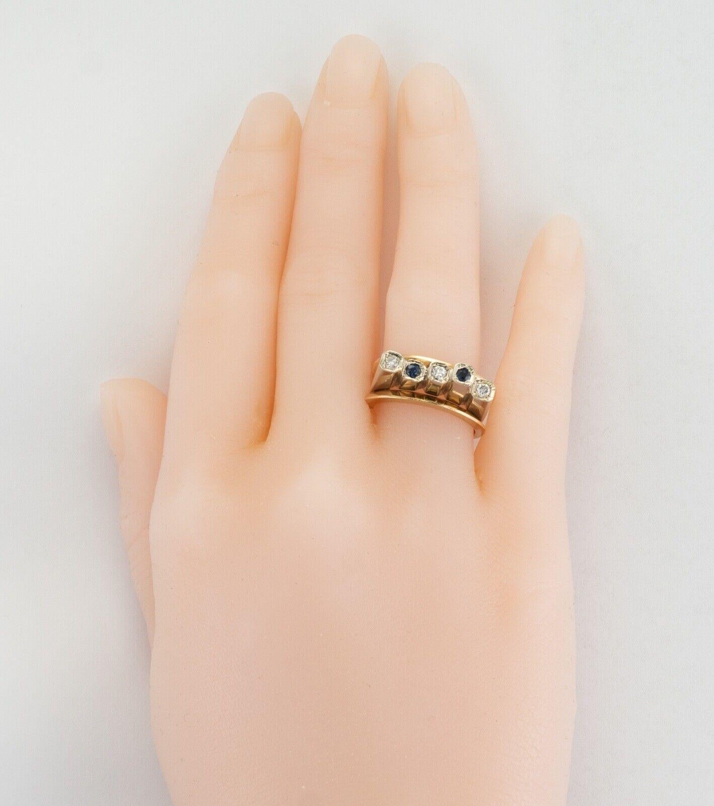 Modern Diamond Sapphire Ring 14K Gold Band For Sale 6