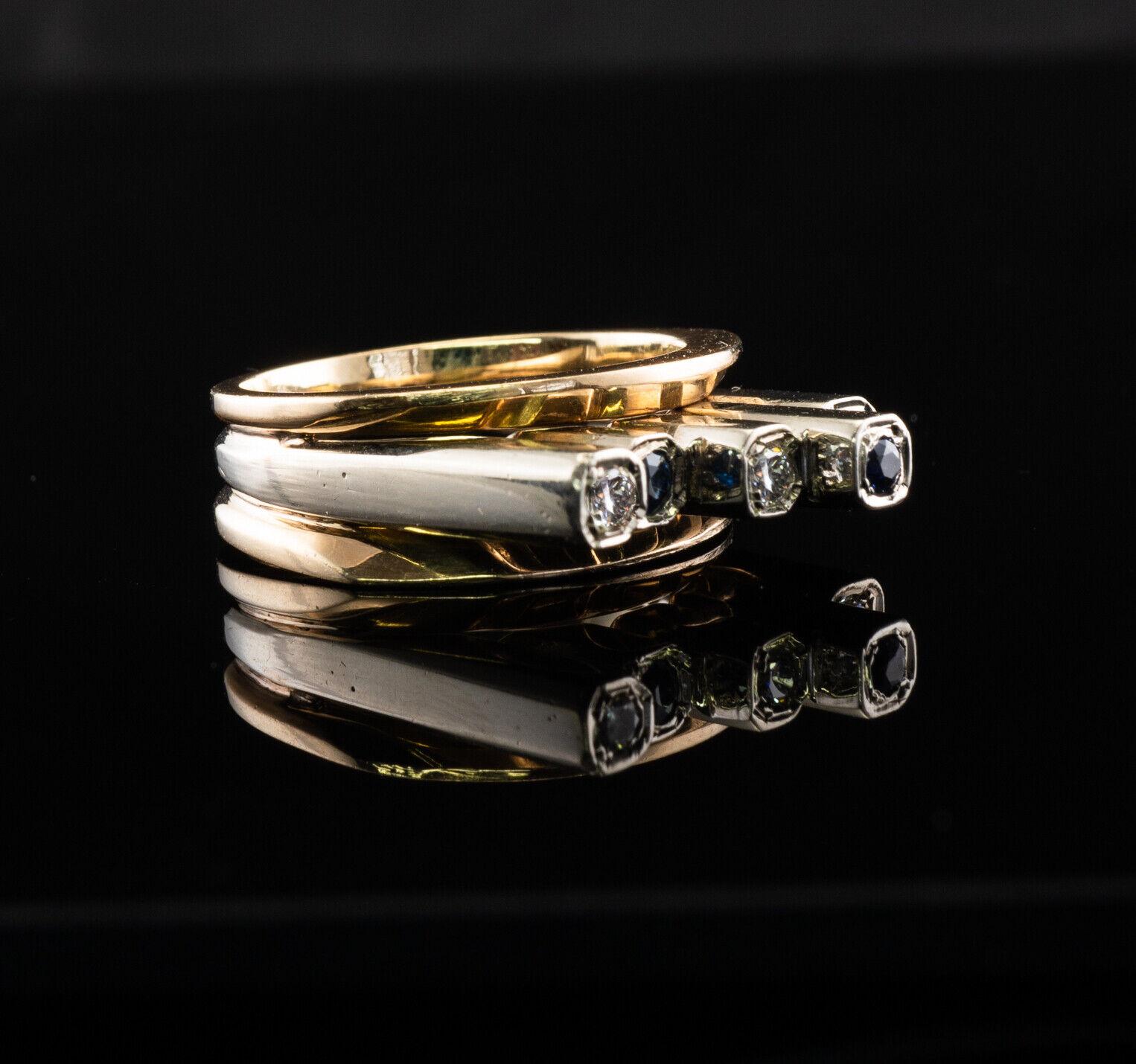 Women's Modern Diamond Sapphire Ring 14K Gold Band For Sale
