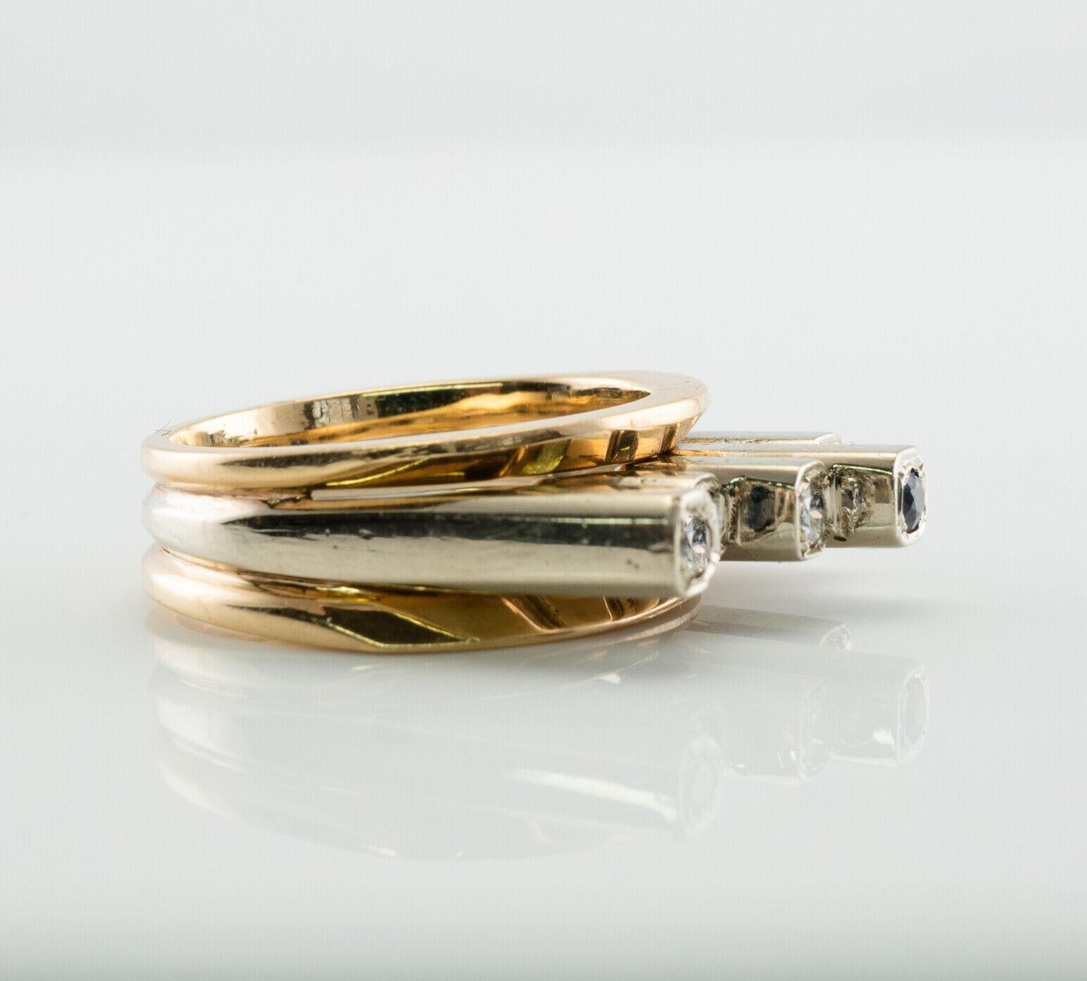 Modern Diamond Sapphire Ring 14K Gold Band For Sale 1