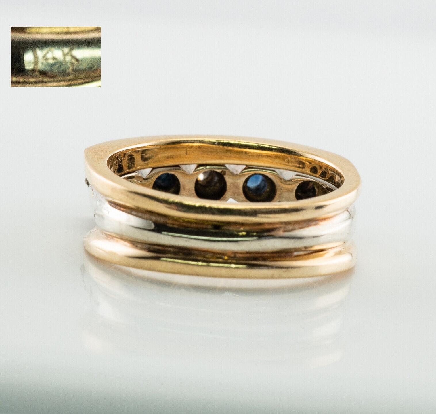 Modern Diamond Sapphire Ring 14K Gold Band For Sale 2