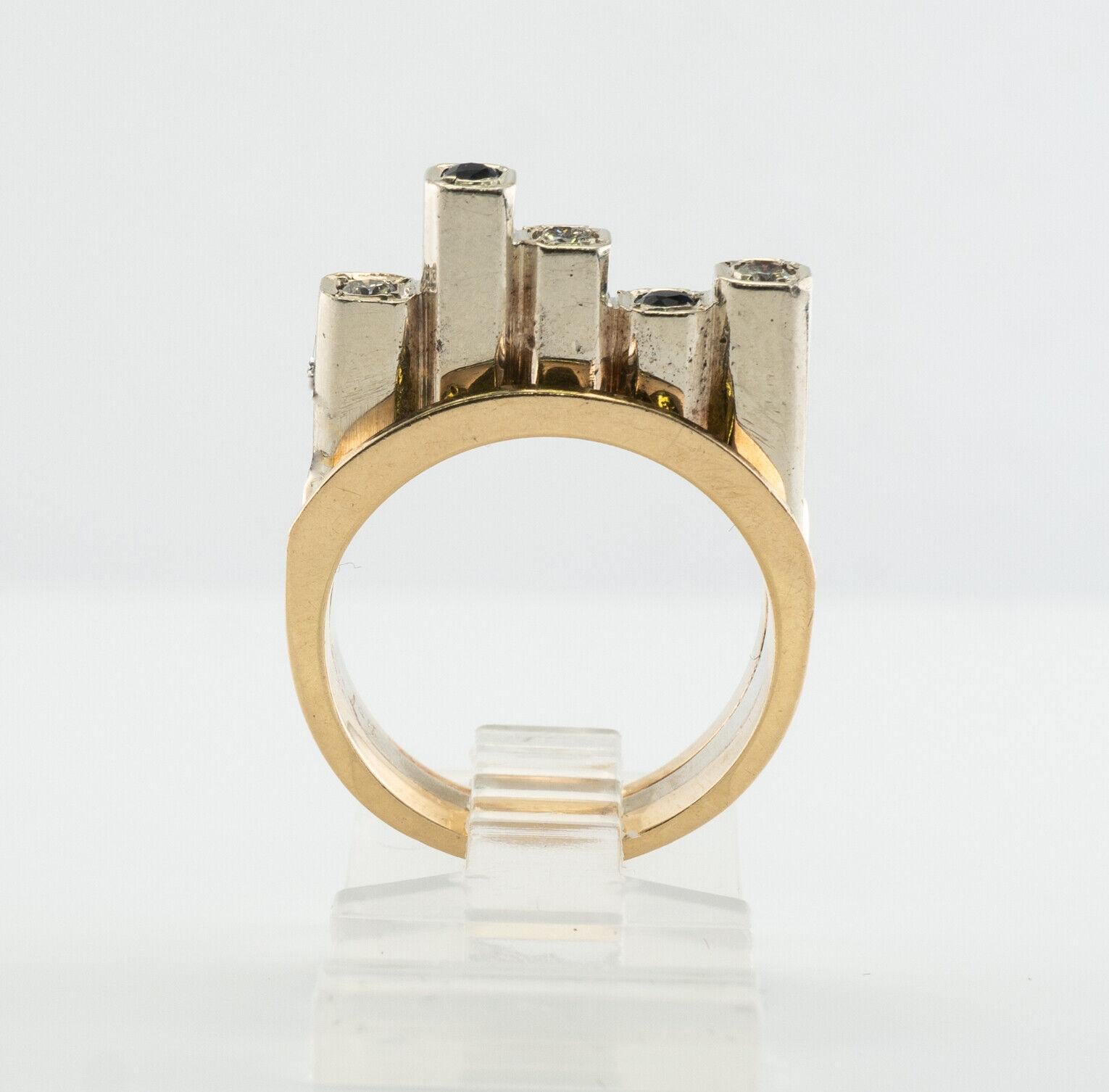 Modern Diamond Sapphire Ring 14K Gold Band For Sale 4