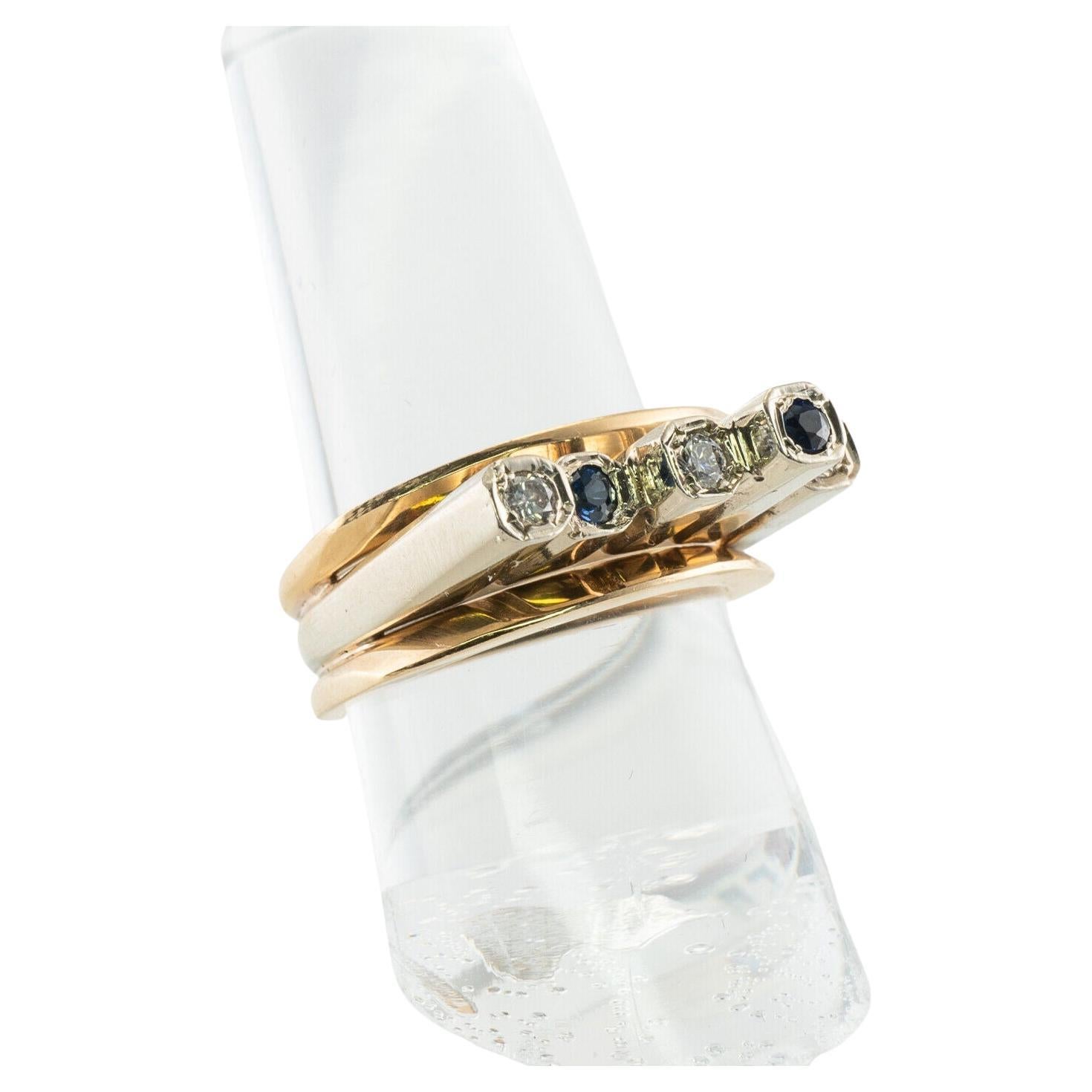 Modern Diamond Sapphire Ring 14K Gold Band For Sale
