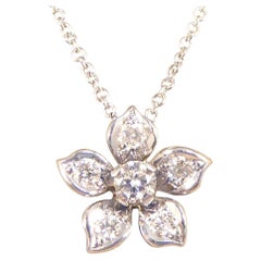 Modern Diamond Set Flower Pendant Necklace in 18ct White Gold