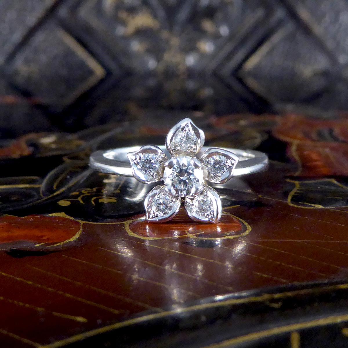 Modern Diamond Set Flower Ring in 18ct White Gold For Sale 2