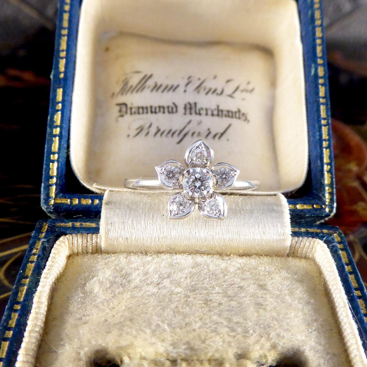 Modern Diamond Set Flower Ring in 18ct White Gold For Sale 3