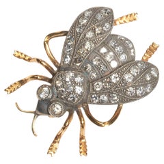 Modern Diamond, Silver and Gold Bee Brooch