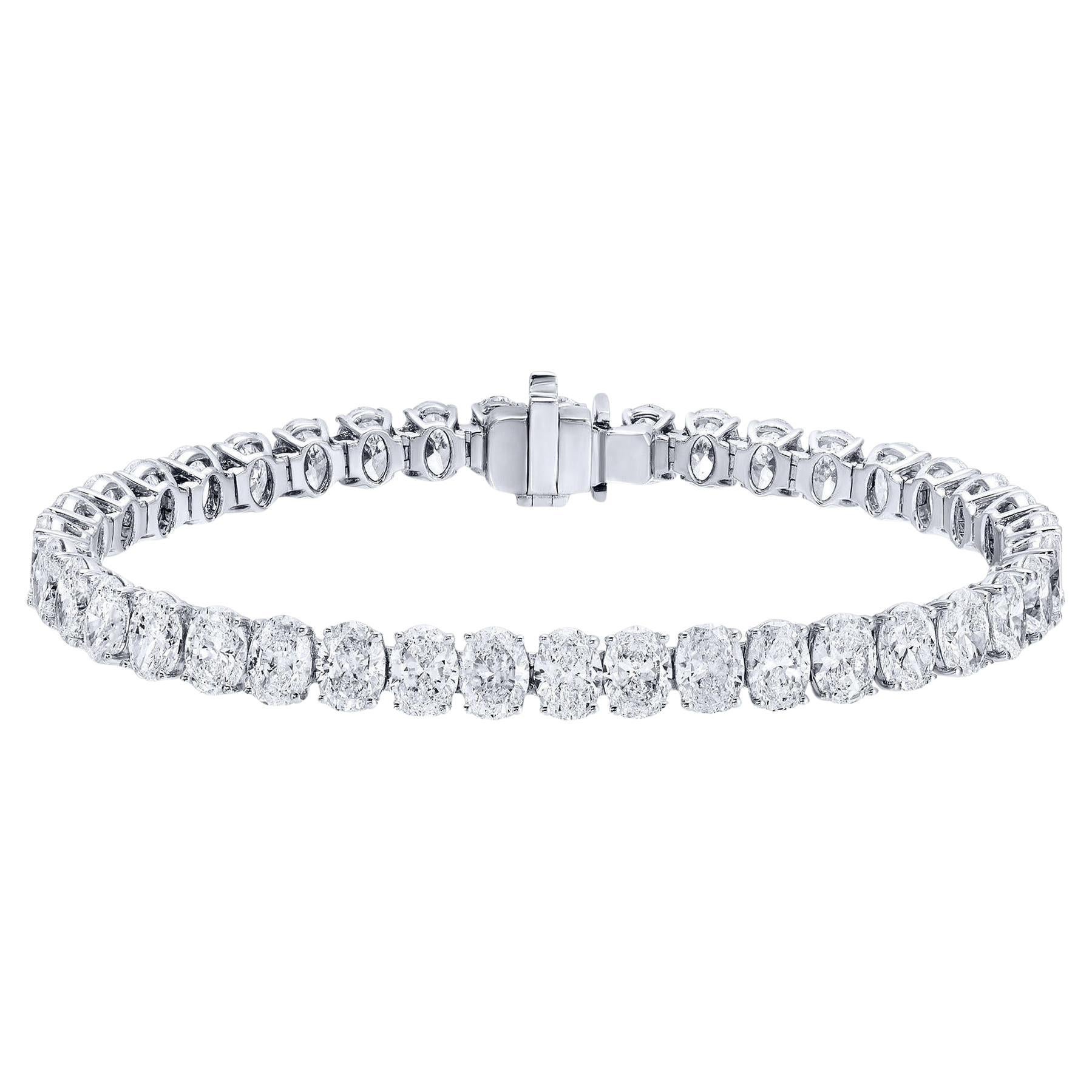 Modern Diamond Tennis Bracelet Oval Cut 19.9 Carats Total 18K White Gold