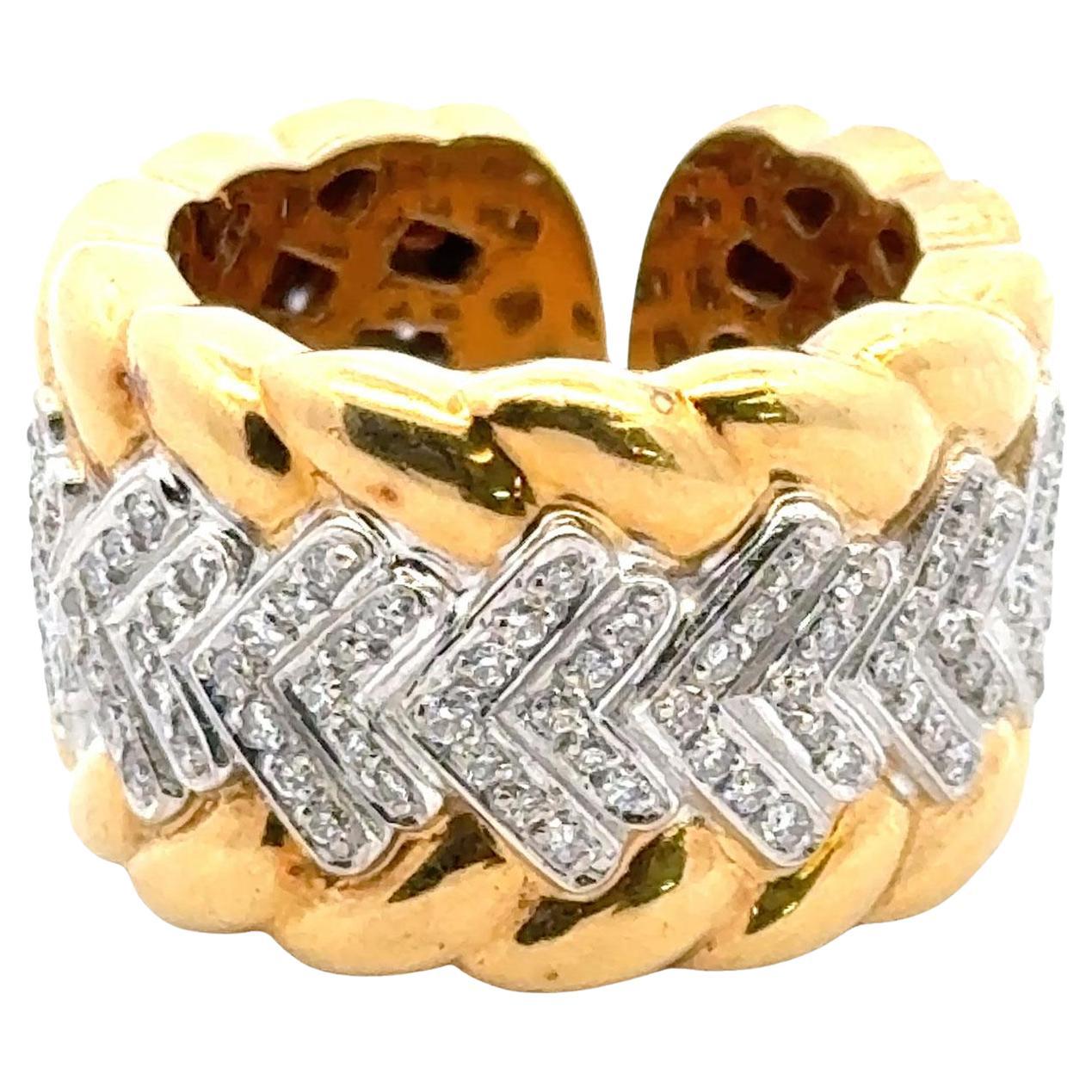 Modern Diamond Textured 18 Karat Yellow Gold Wide Band Ring Size 6.5