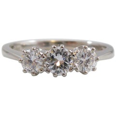 Modern Diamond Three-Stone Ring Set in Platinum, Trilogy Design