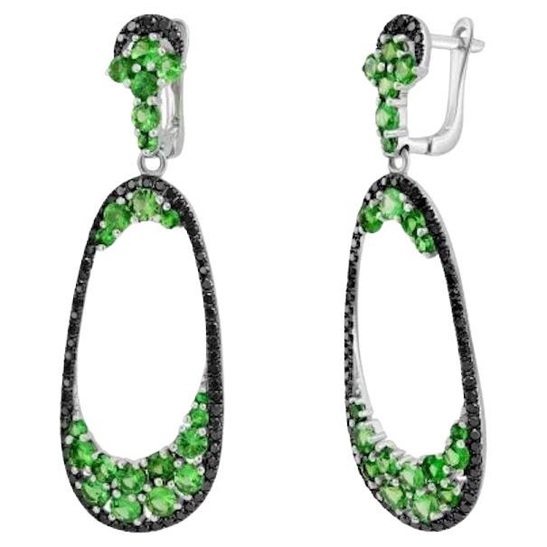 Boucles d'oreilles modernes en or 14k pour elle, avec diamants et tsavorites