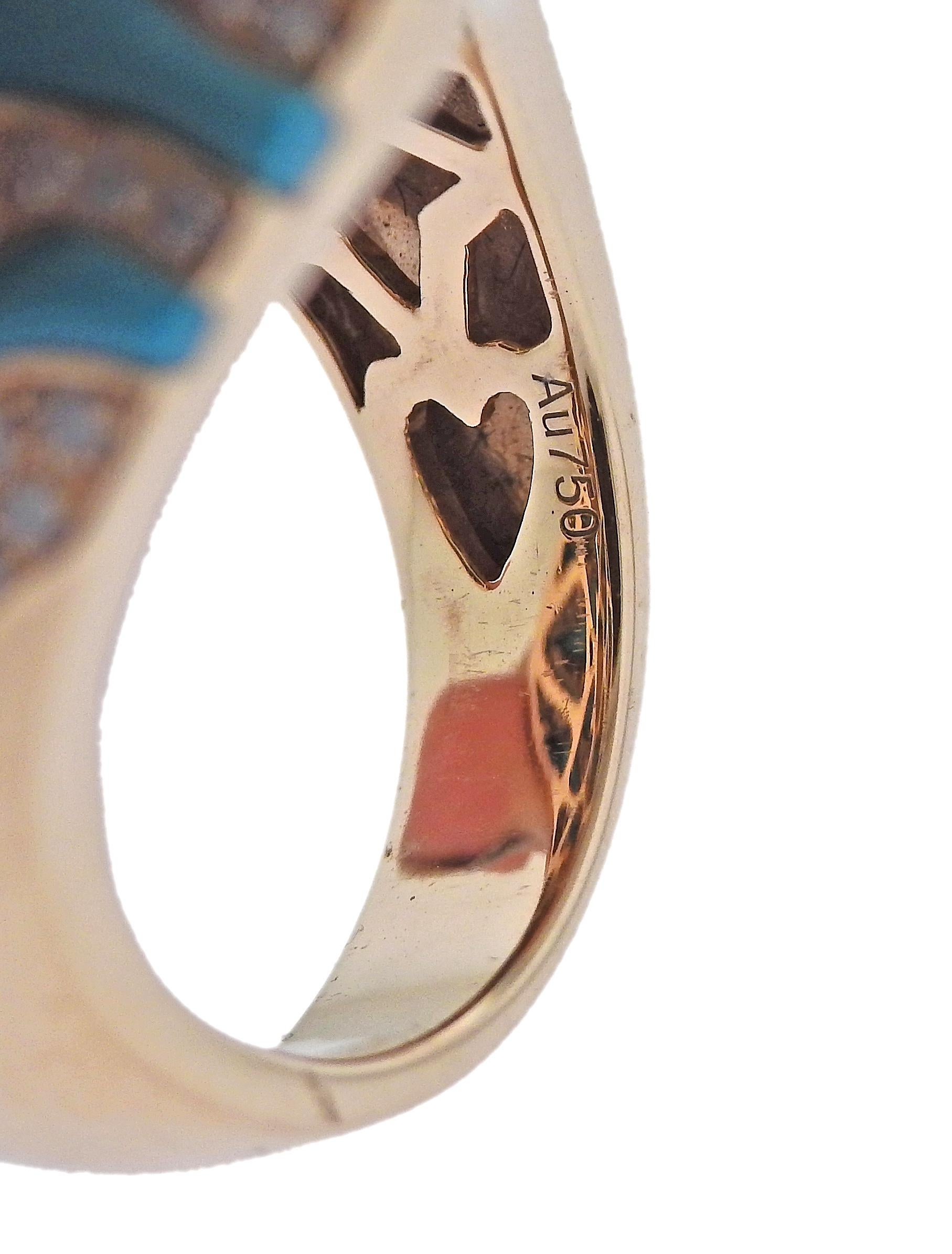 Modern Diamond Turquoise Rose Gold Cocktail Ring In Excellent Condition For Sale In New York, NY