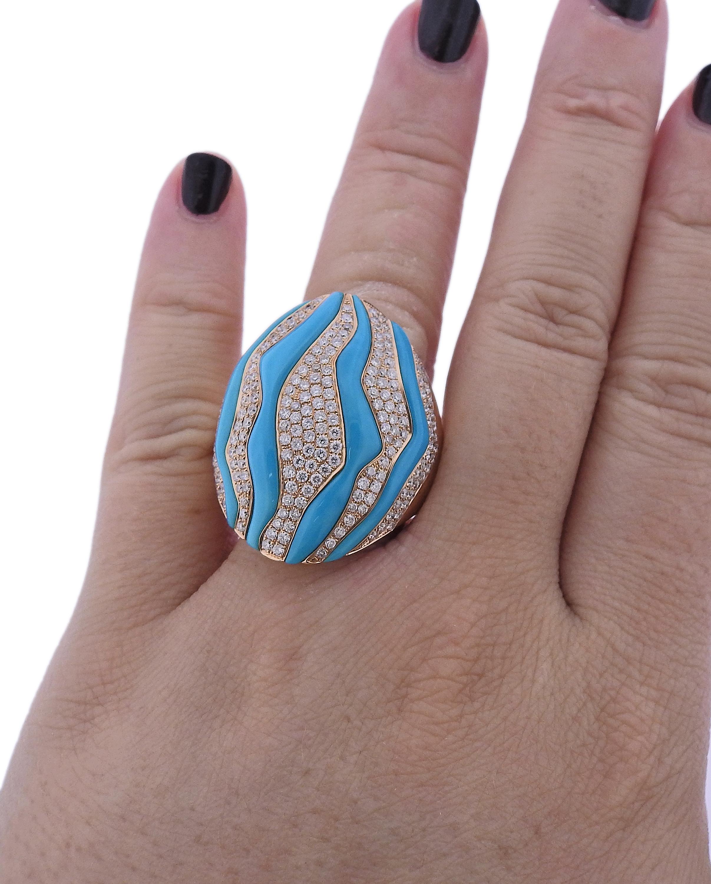 Women's Modern Diamond Turquoise Rose Gold Cocktail Ring For Sale