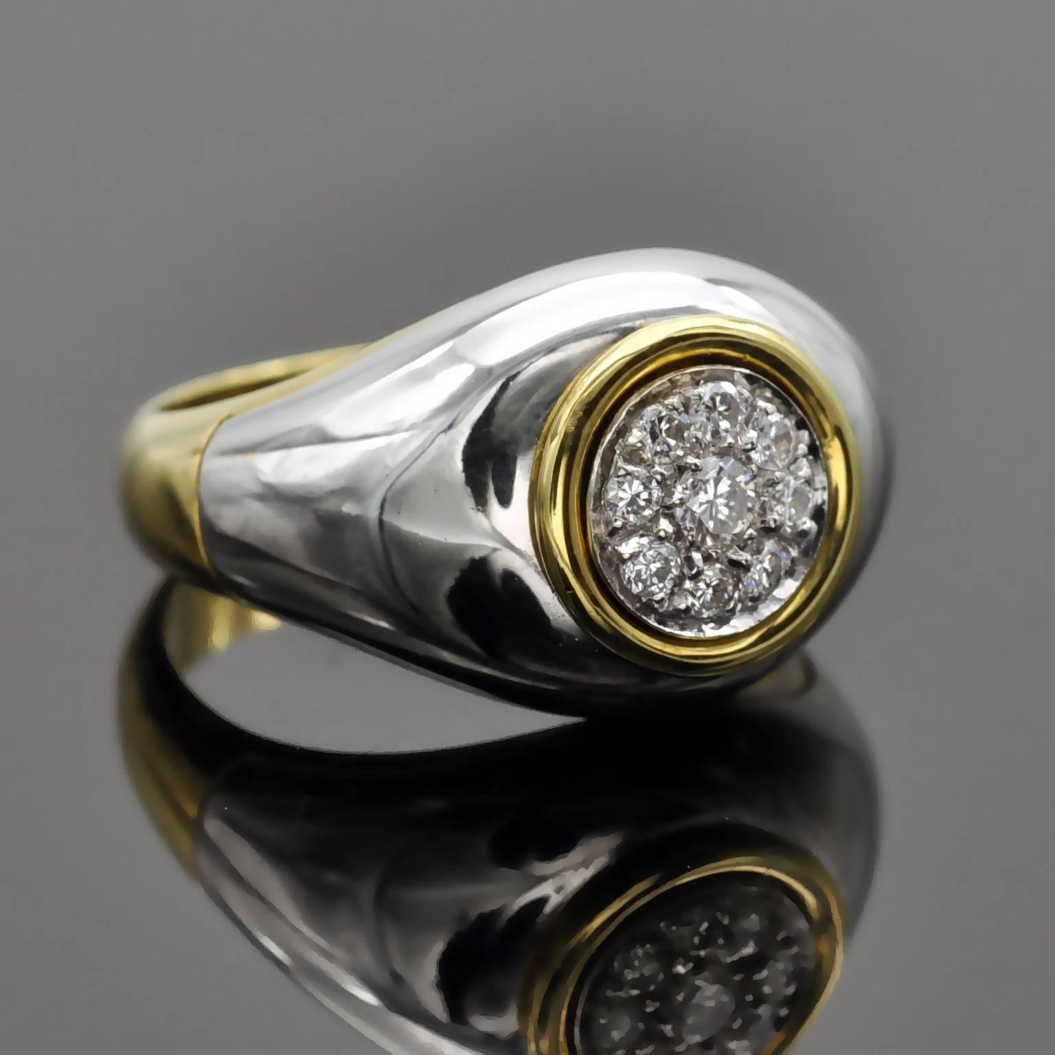 Contemporary Modern Diamond White and Yellow Gold Ring